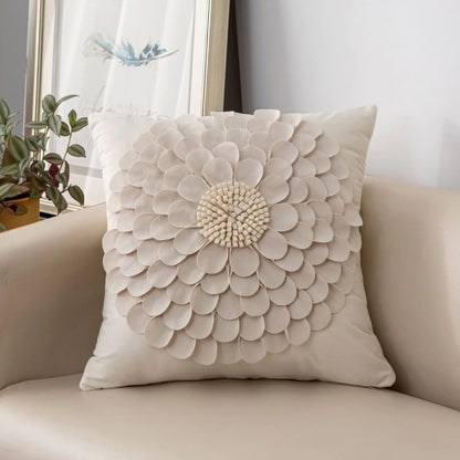 Luxury French Velvet Sofa Pillow with 3D Petals