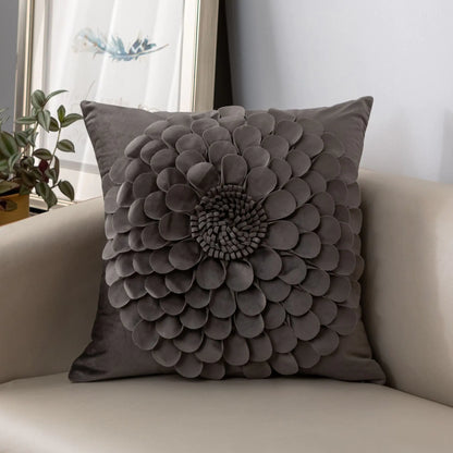 Luxury French Velvet Sofa Pillow with 3D Petals