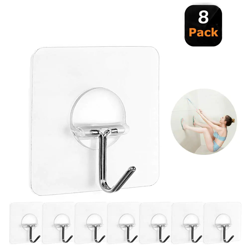 Heavy-Duty Clear Adhesive Hooks for Kitchen & Bathroom