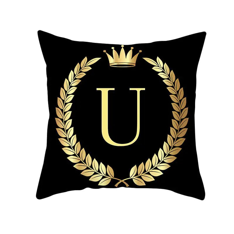 Custom Black Gold Letter Peach Skin Pillowcase Cushion