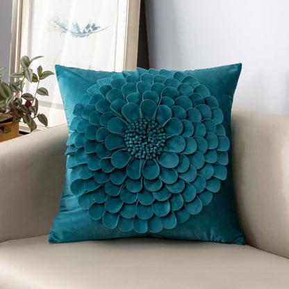 Luxury French Velvet Sofa Pillow with 3D Petals