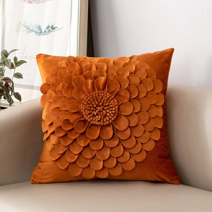 Luxury French Velvet Sofa Pillow with 3D Petals