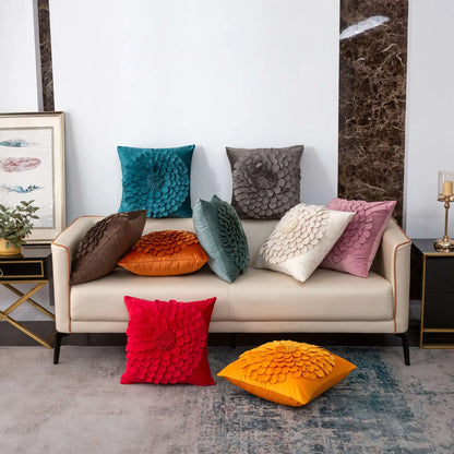 Luxury French Velvet Sofa Pillow with 3D Petals