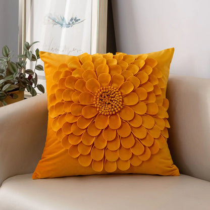 Luxury French Velvet Sofa Pillow with 3D Petals