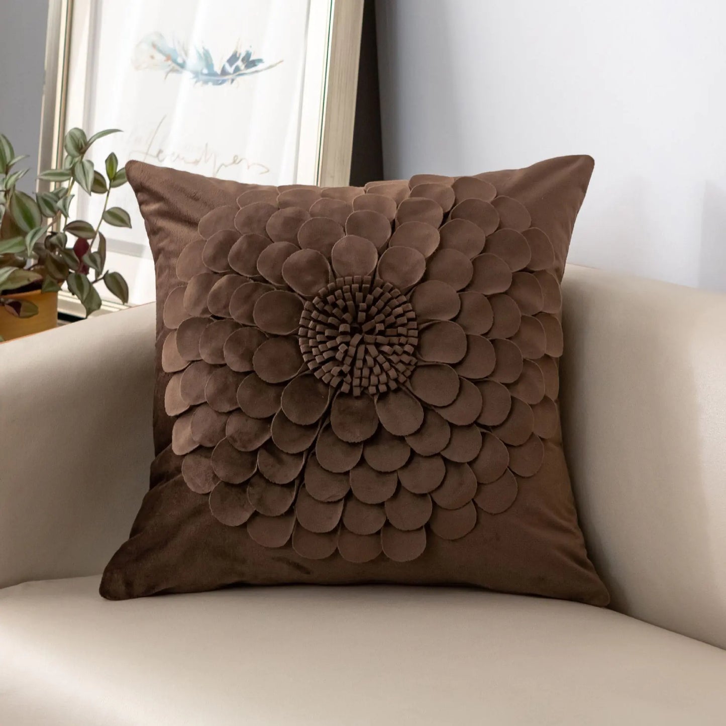 Luxury French Velvet Sofa Pillow with 3D Petals