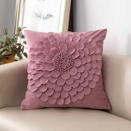 Luxury French Velvet Sofa Pillow with 3D Petals
